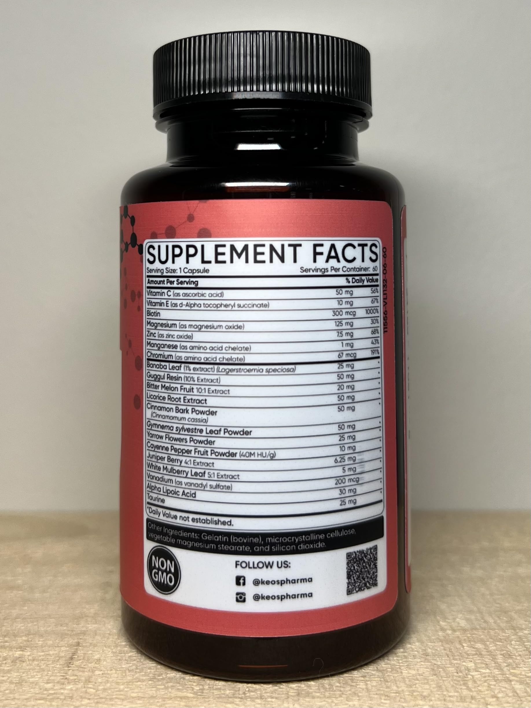 KeosPharma Cinnamon Supplement displayed with herbal ingredients