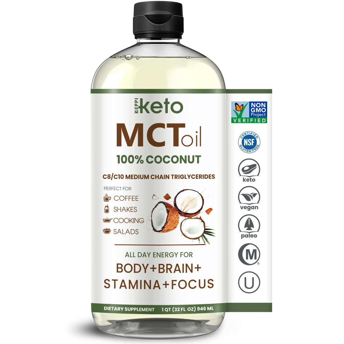 Keppi MCT Oil 907g front view with label