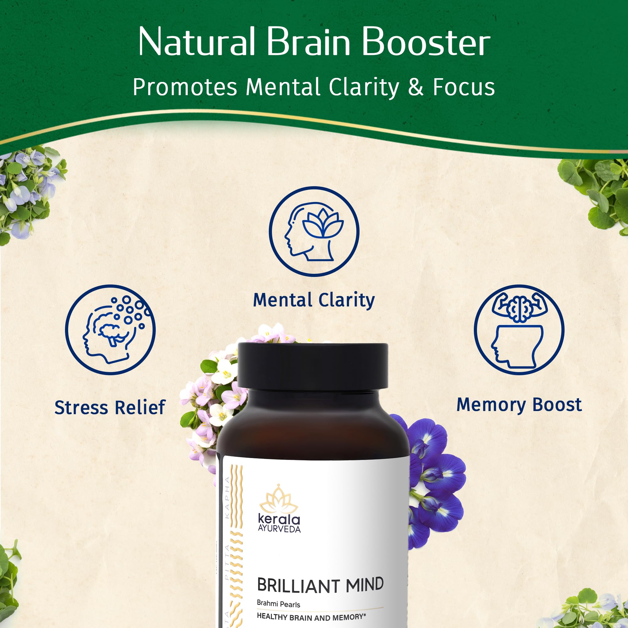Kerala Ayurveda Brahmi Pearls Bacopa Monnieri bottle with label