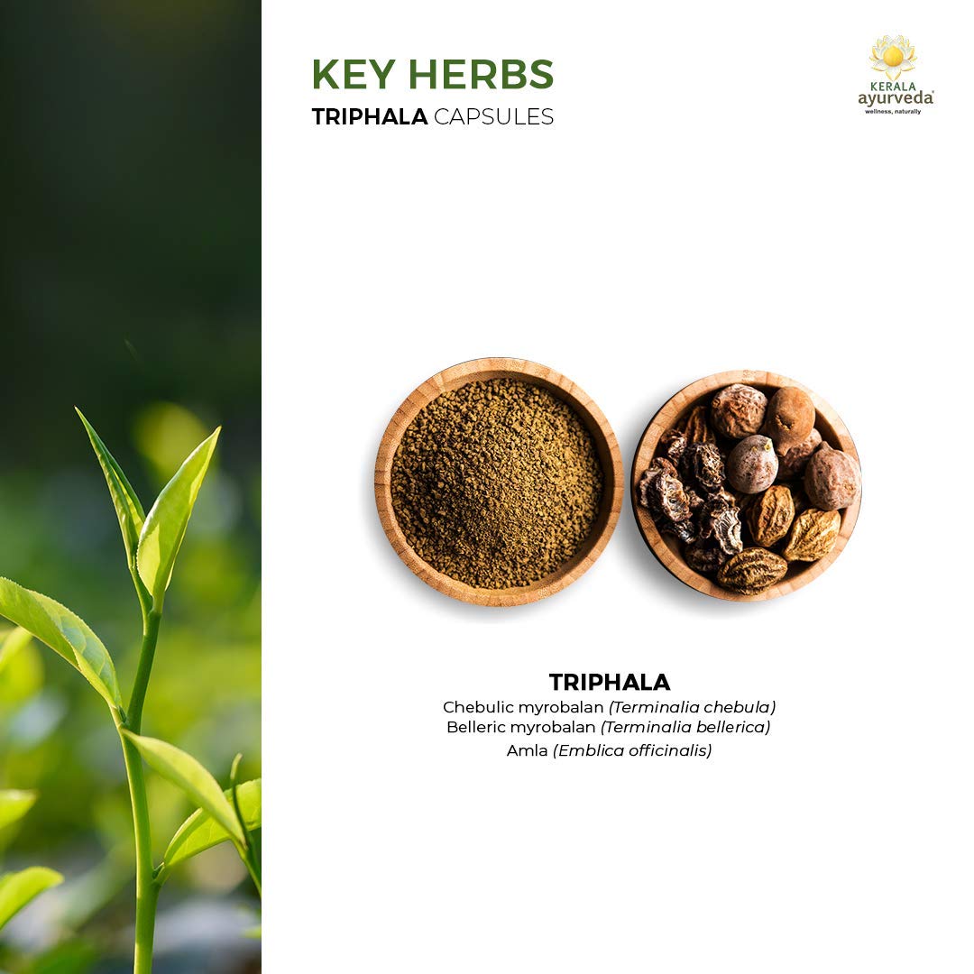 Kerala Ayurveda Triphala Capsules side view showing capsule details