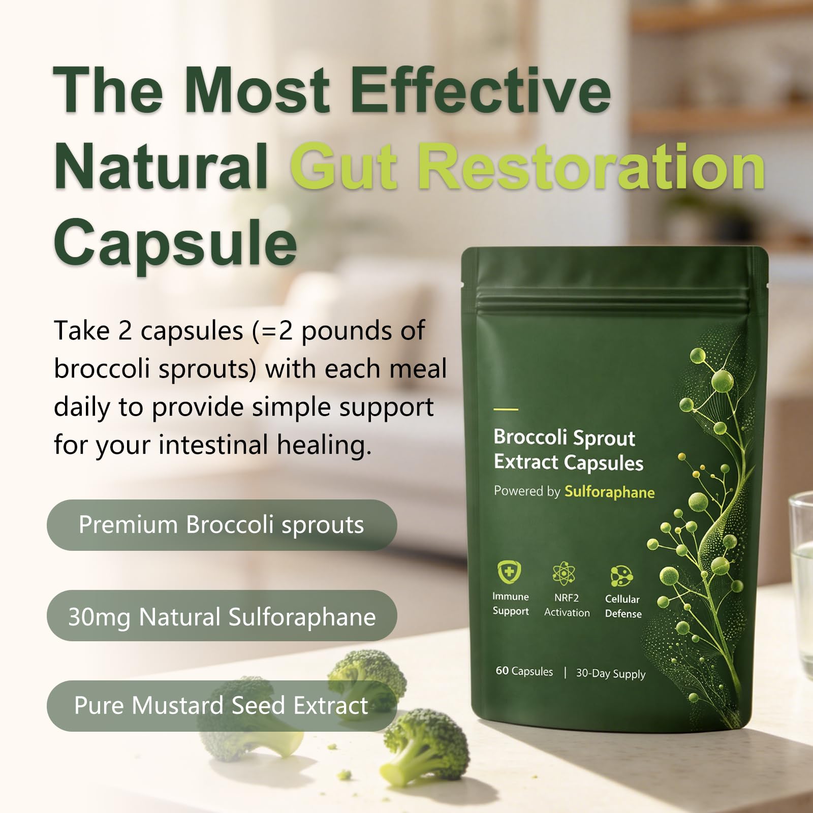 Keravive Hair Advanced Broccoli Sprout Formula capsule with measuring spoon