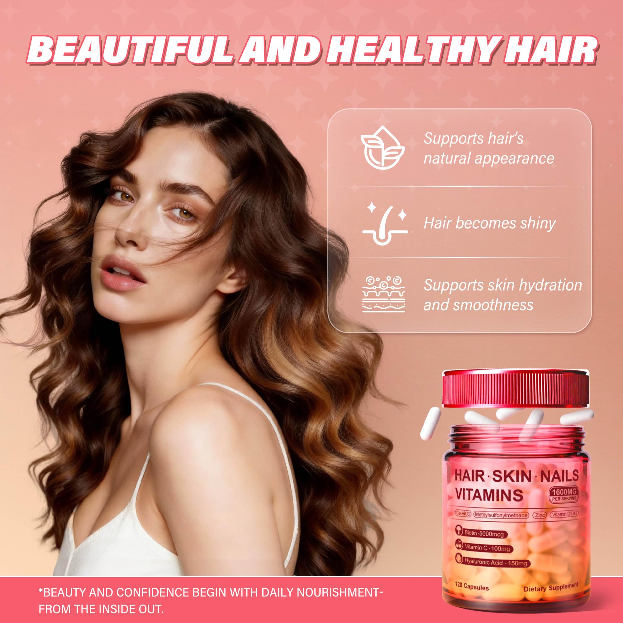 Kereeao Biotin Supplement bottle with a measuring spoon