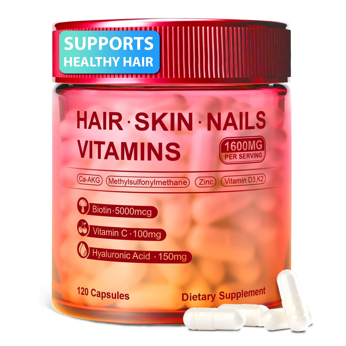 Kereeao Biotin Supplement front view with packaging