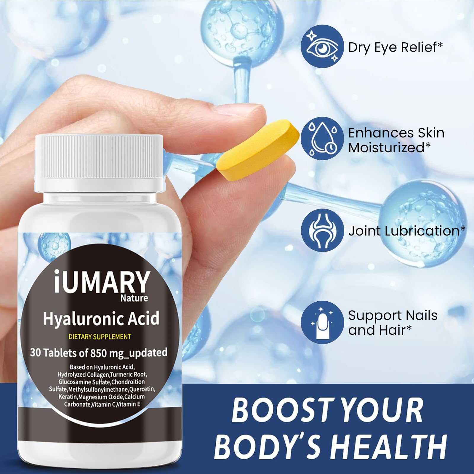 Keszciy Hyaluronic Acid Capsules 850mg bottle side view