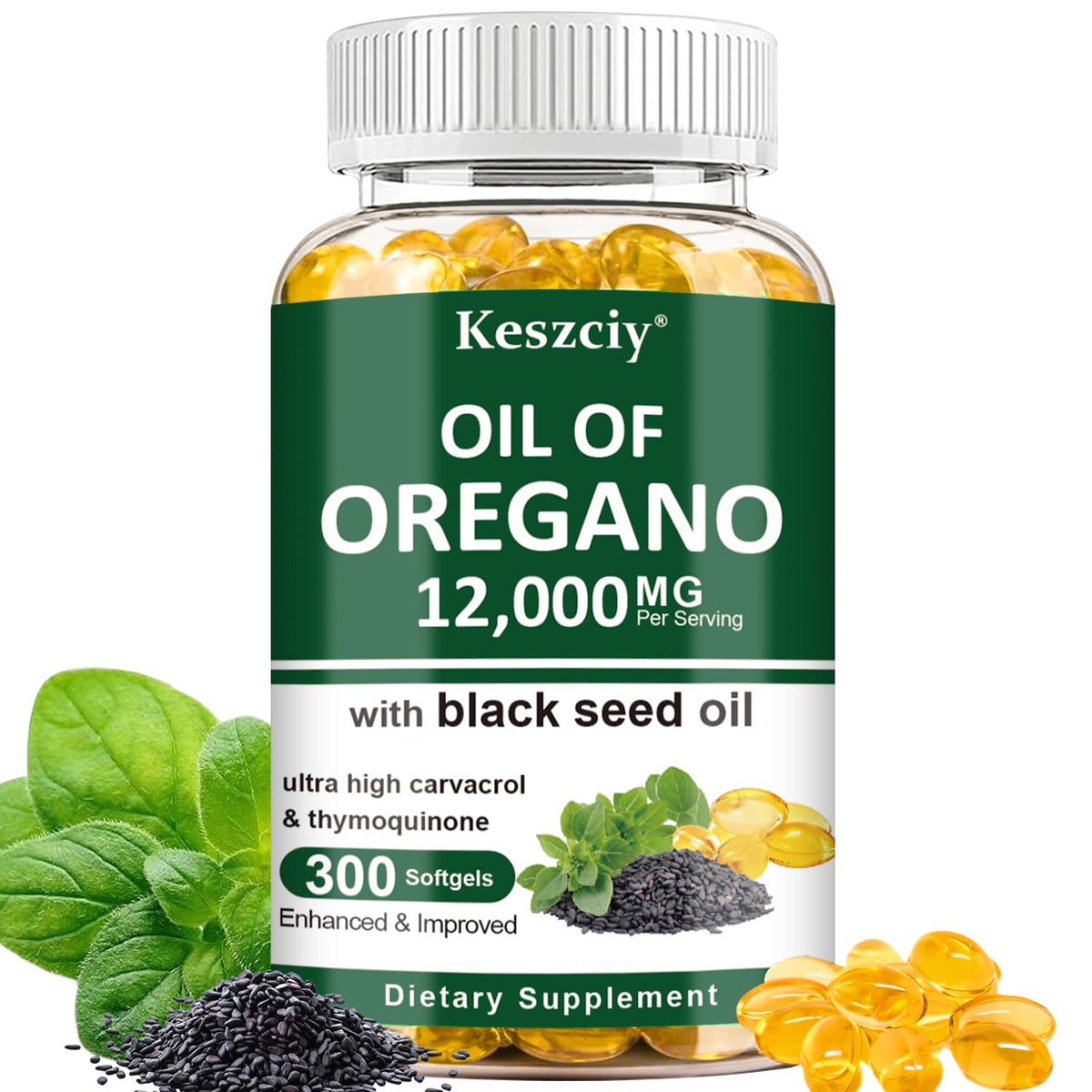 Keszciy Oil of Oregano Softgels 12,000mg front view