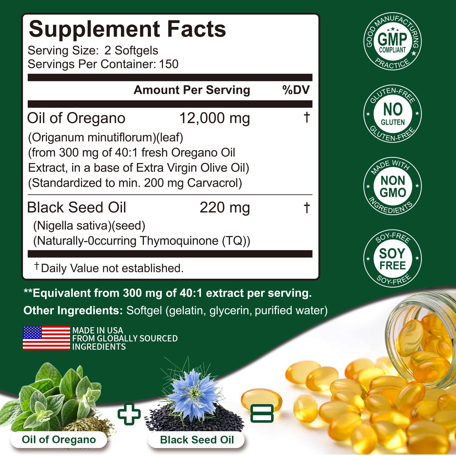 Keszciy Oil of Oregano Softgels side view showing softgels