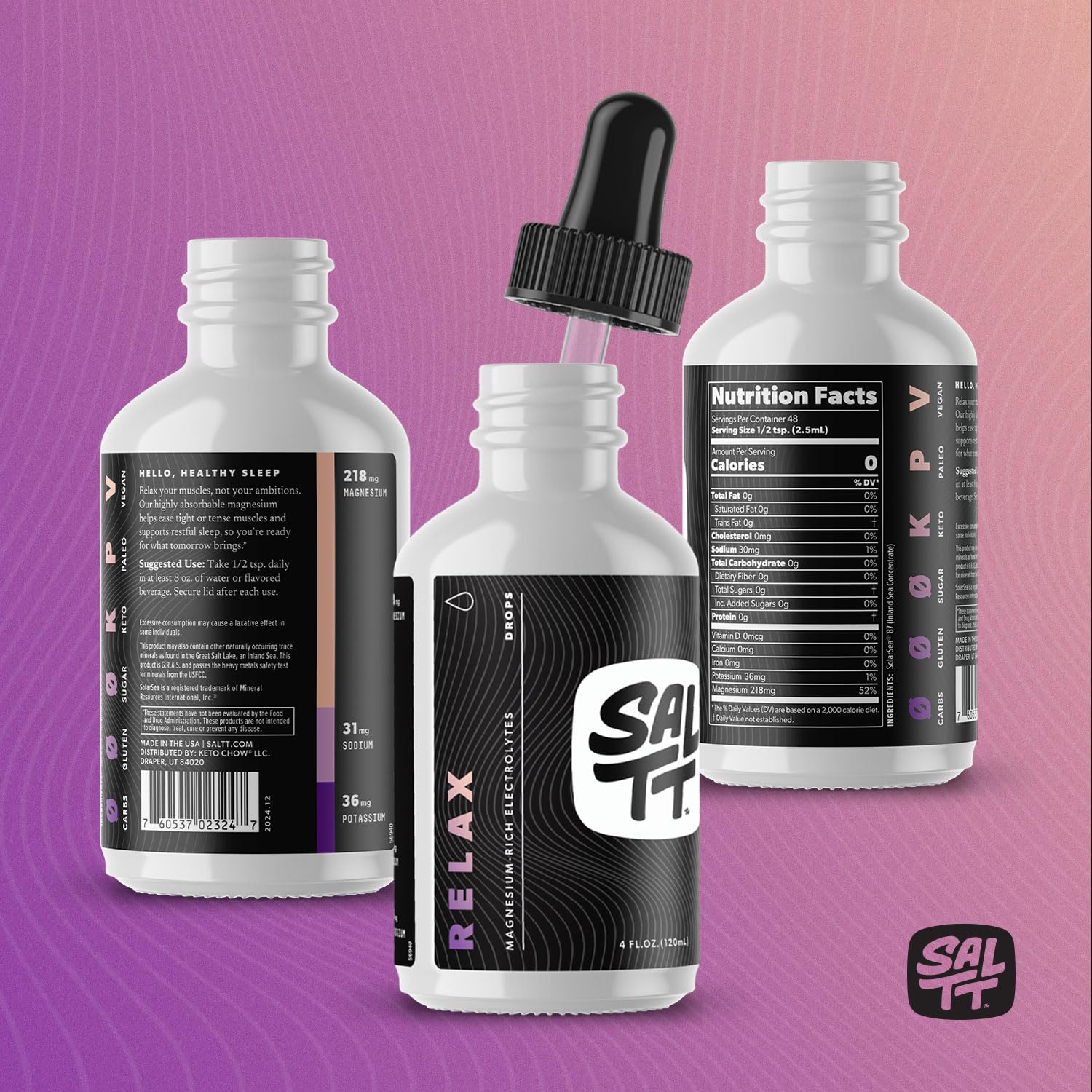 Keto Chow SALTT daily wellness Magnesium Drops 113g packaging