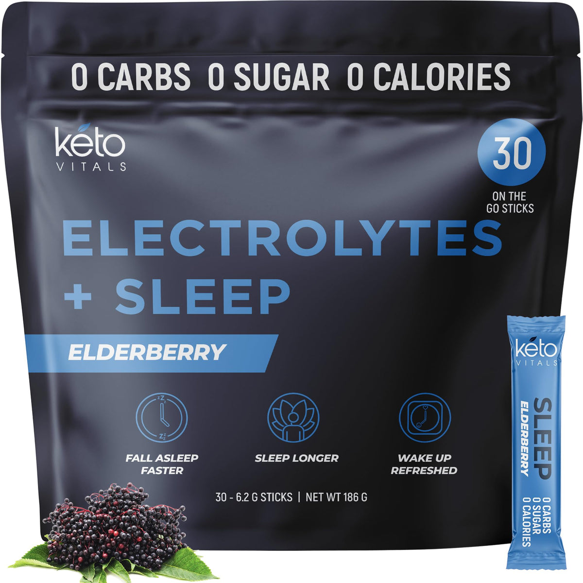 Keto Vitals Sleep Drink Electrolyte Powder Packets Elderberry front view