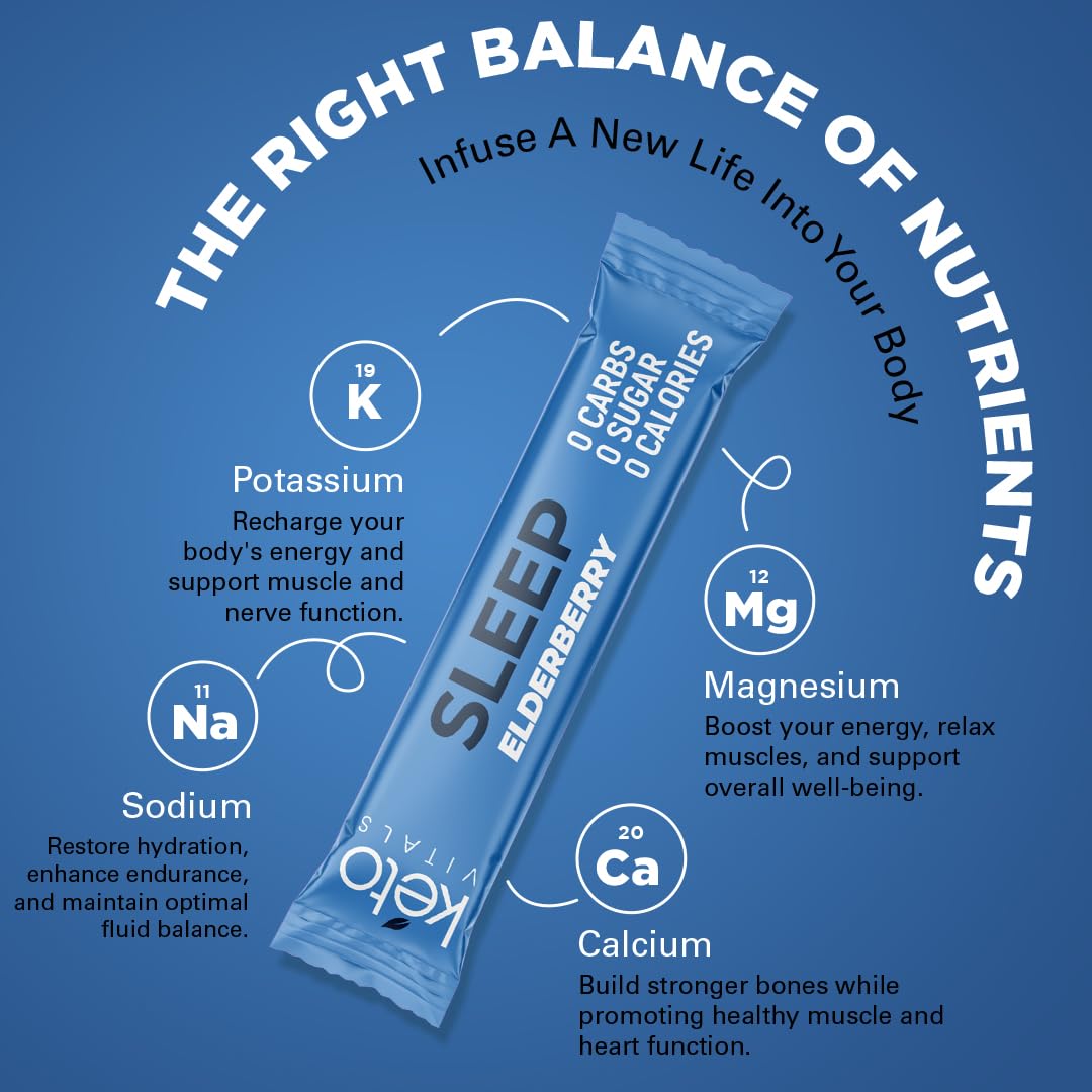 Keto Vitals Sleep Drink Electrolyte Powder Packets Elderberry in a glass of water