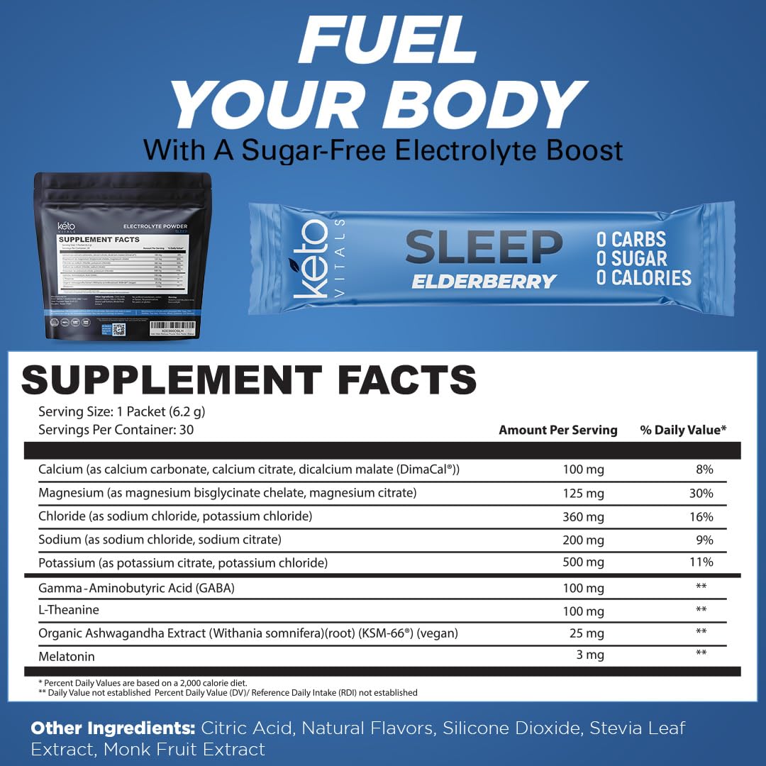 Keto Vitals Sleep Drink Electrolyte Powder Packets Elderberry opened packet