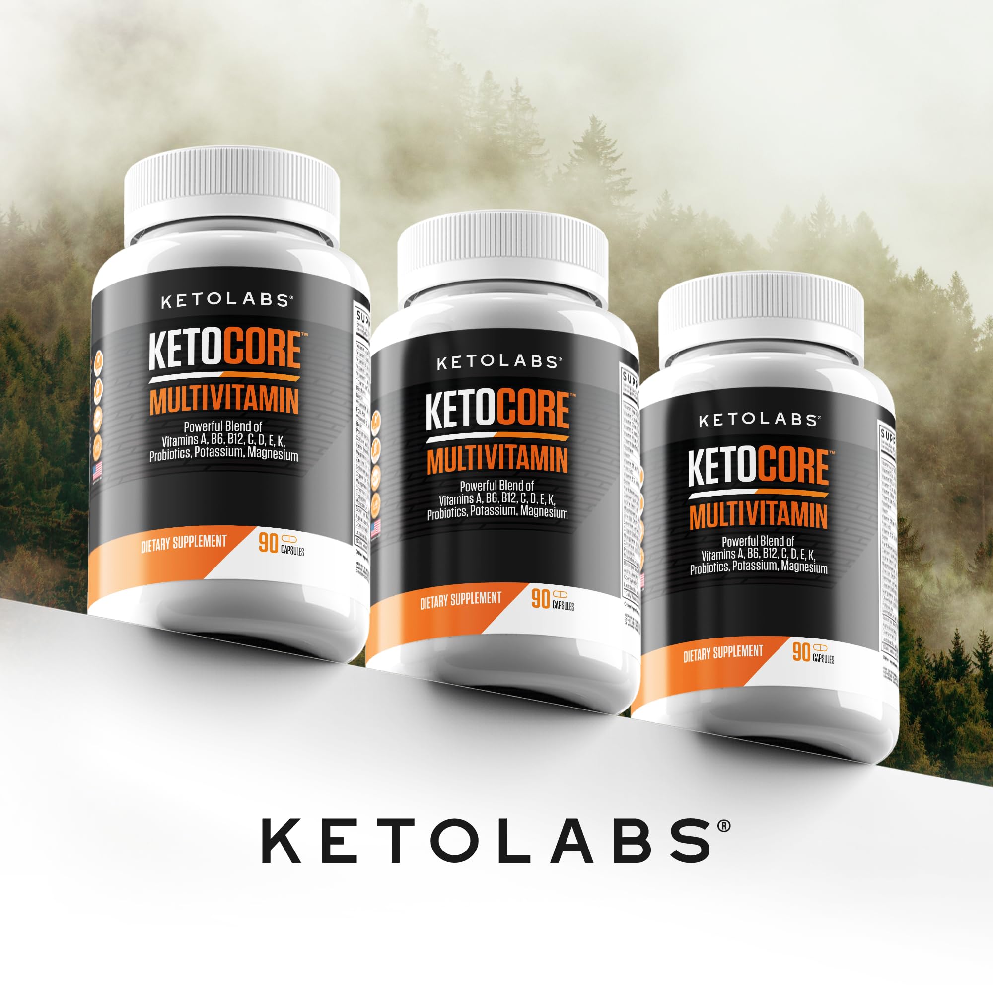 Ketolabs Ketocore Multivitamin lifestyle shot with fresh vegetables