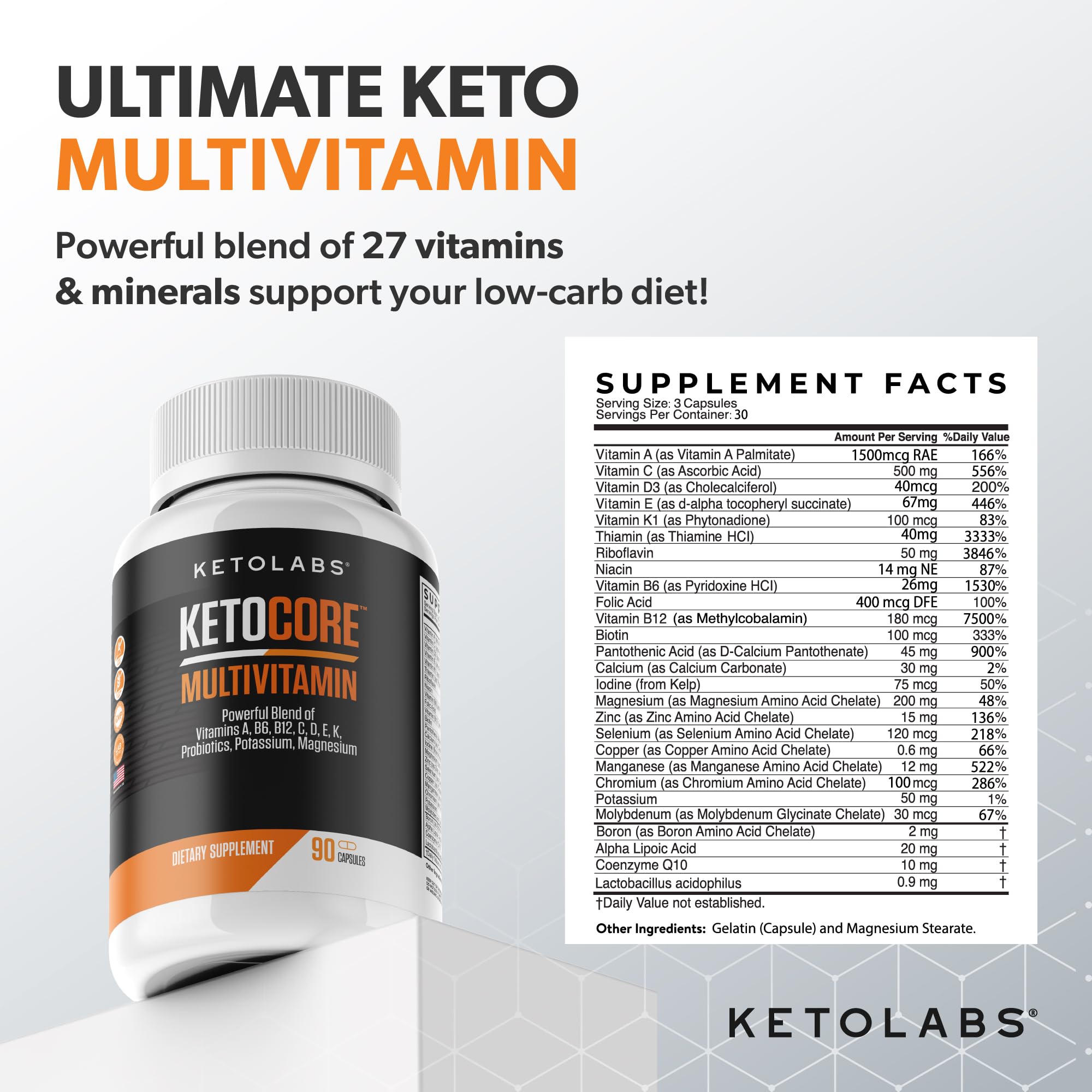 Ketolabs Ketocore Multivitamin side view showing capsule