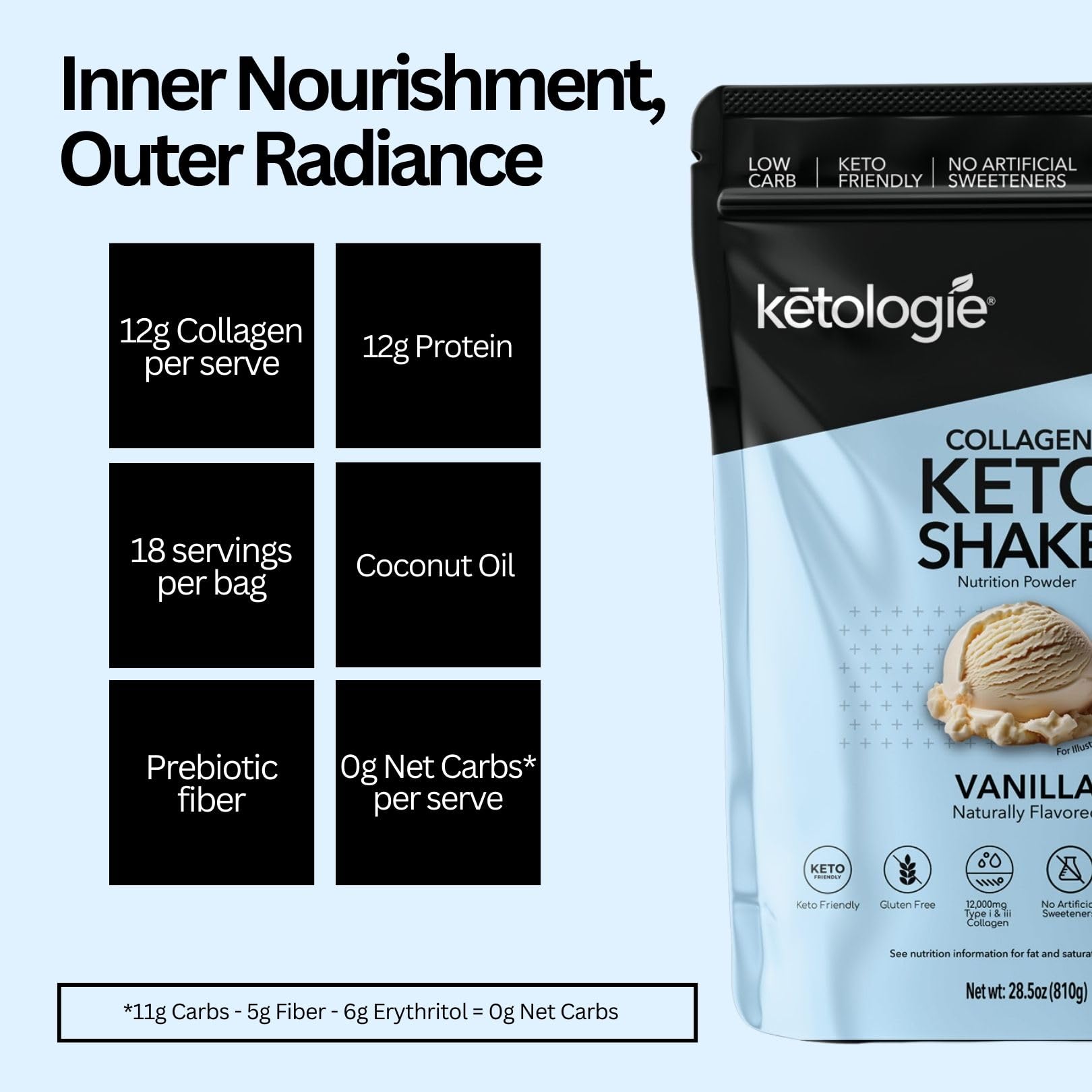 Ketologie Vanilla Keto Protein Shake nutritional information