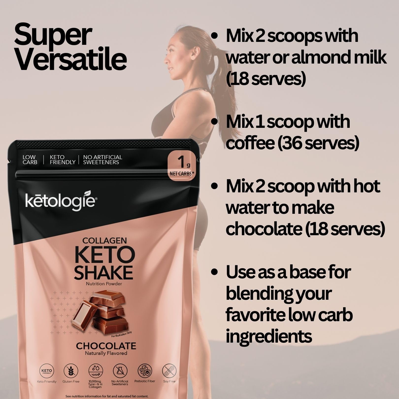 Ketologie Vanilla Keto Protein Shake scoop in coffee