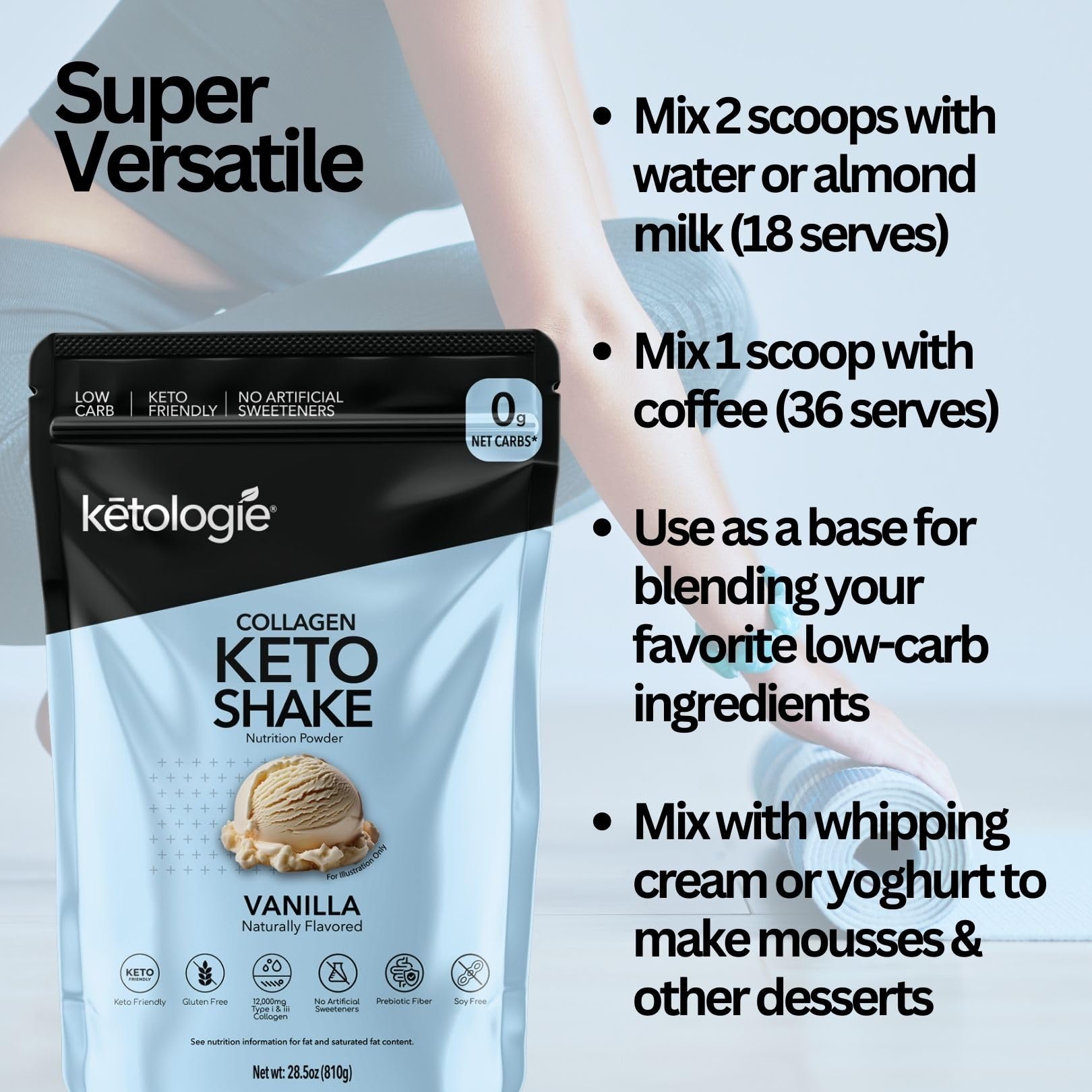 Ketologie Vanilla Keto Protein Shake served in a glass