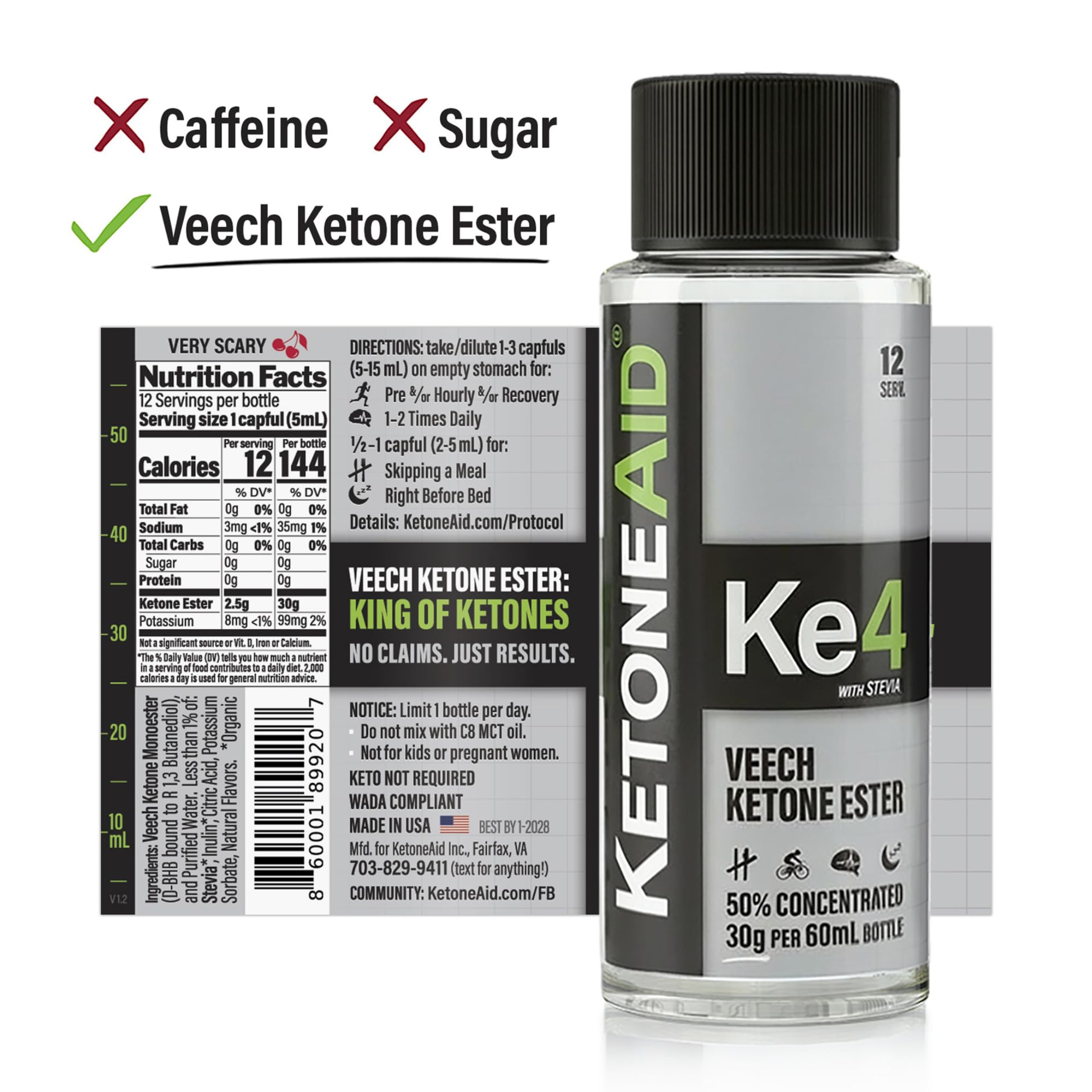 KetoneAid KE4 Ketone Ester Supplement bottle side view