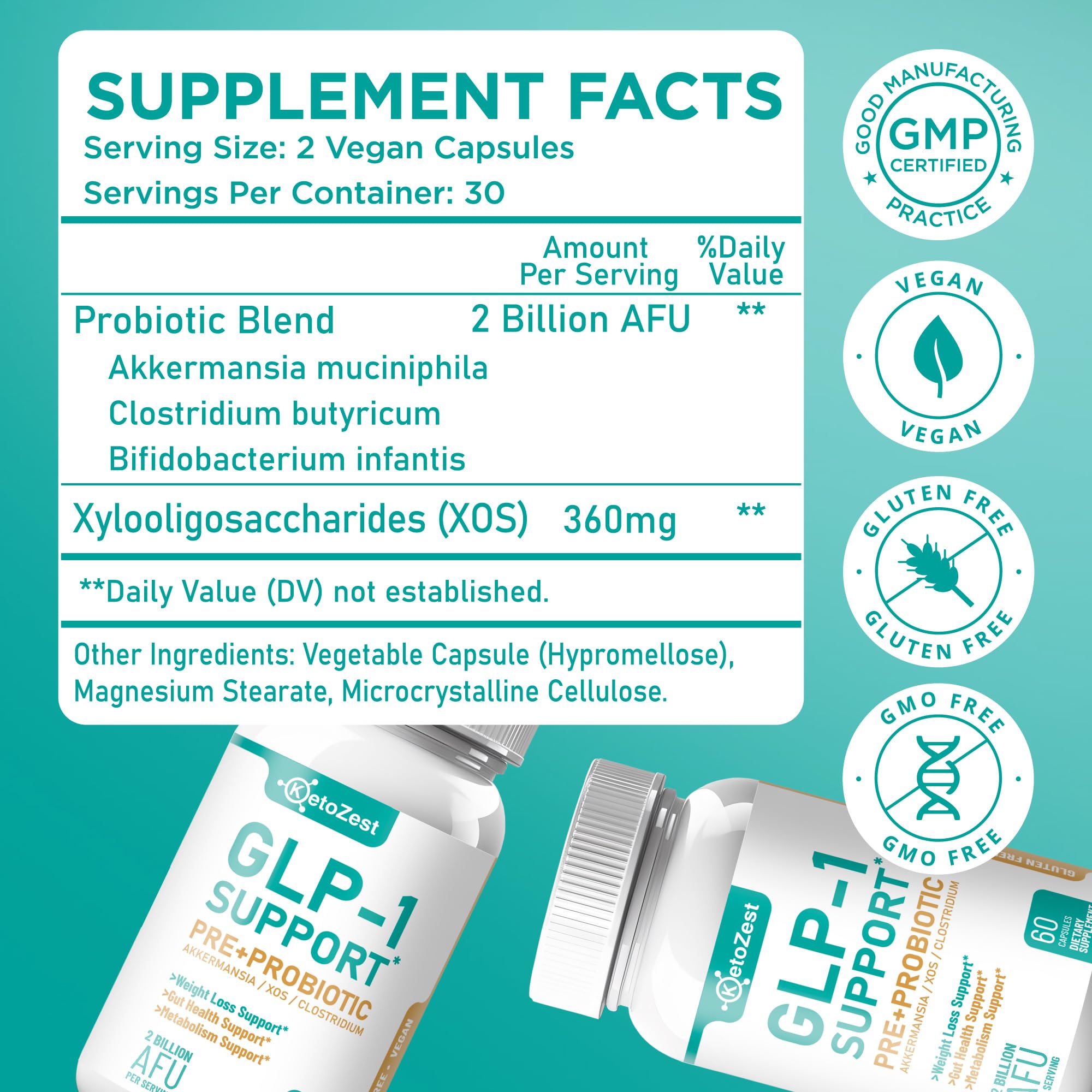 KetoZest GLP-1 Support Probiotic Supplement with a glass of water