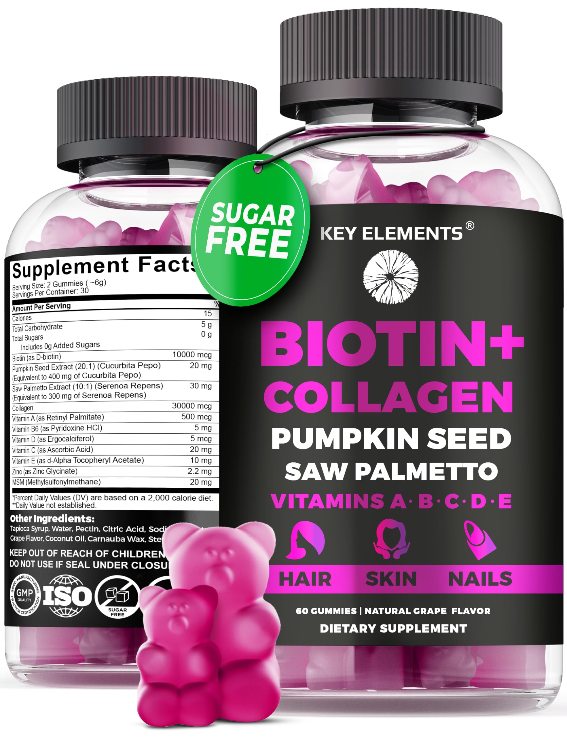 KEY ELEMENTS Biotin Gummies front view with packaging