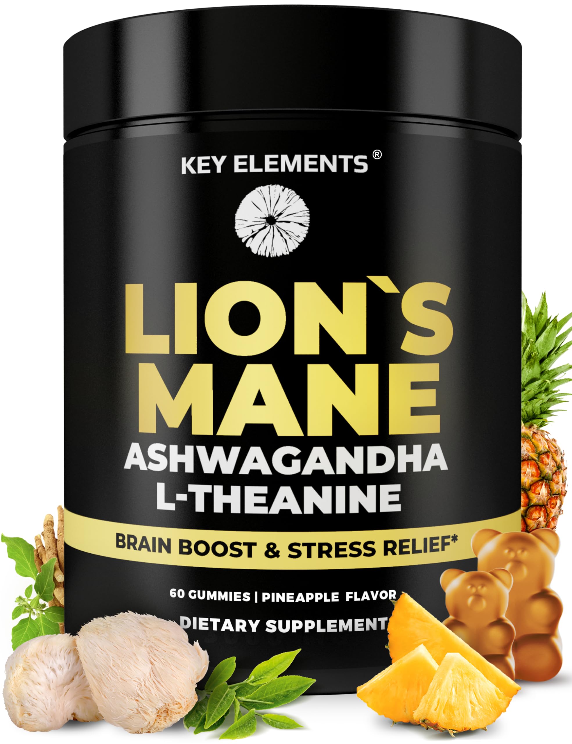 KEY ELEMENTS Lion’s Mane Mushroom Gummies front view with packaging