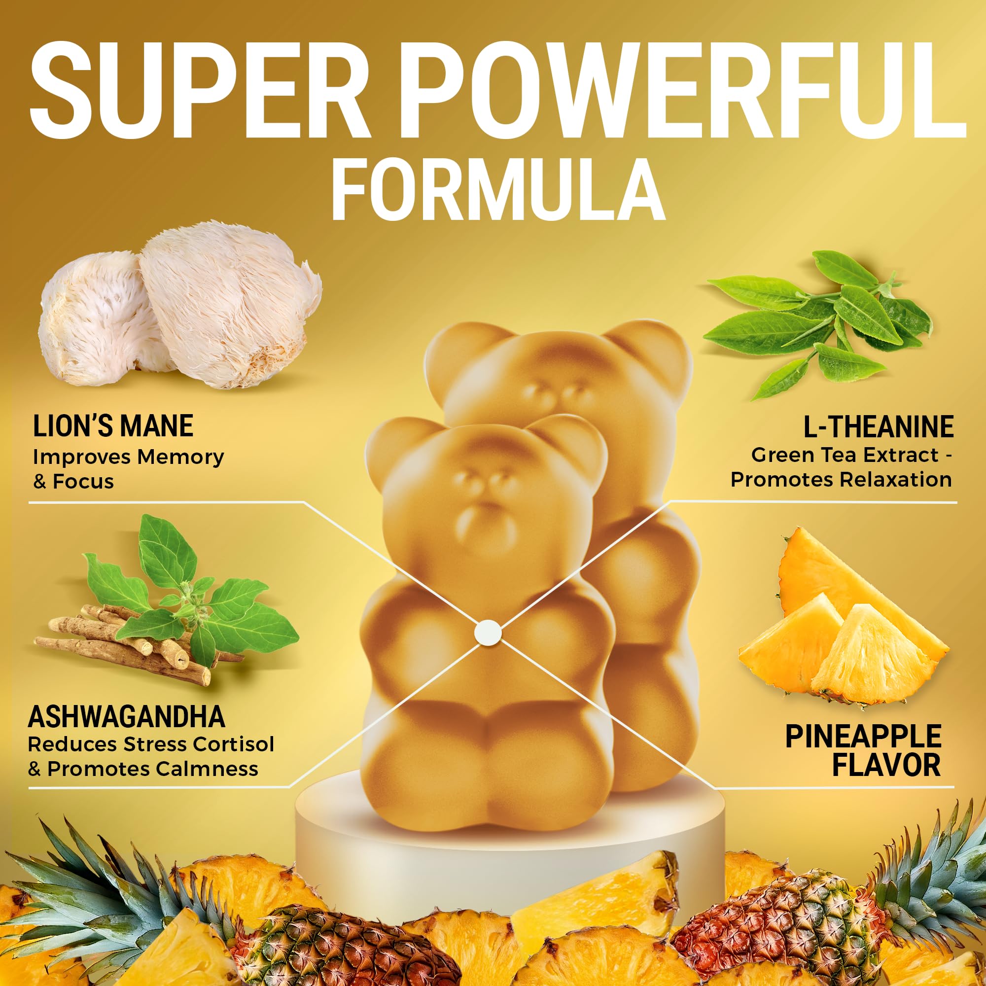 KEY ELEMENTS Lion’s Mane Mushroom Gummies in a bowl