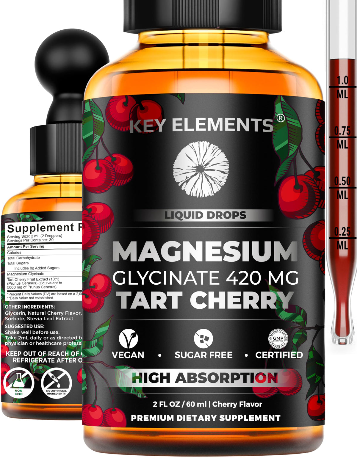 KEY ELEMENTS Liquid Magnesium Glycinate Drops front view