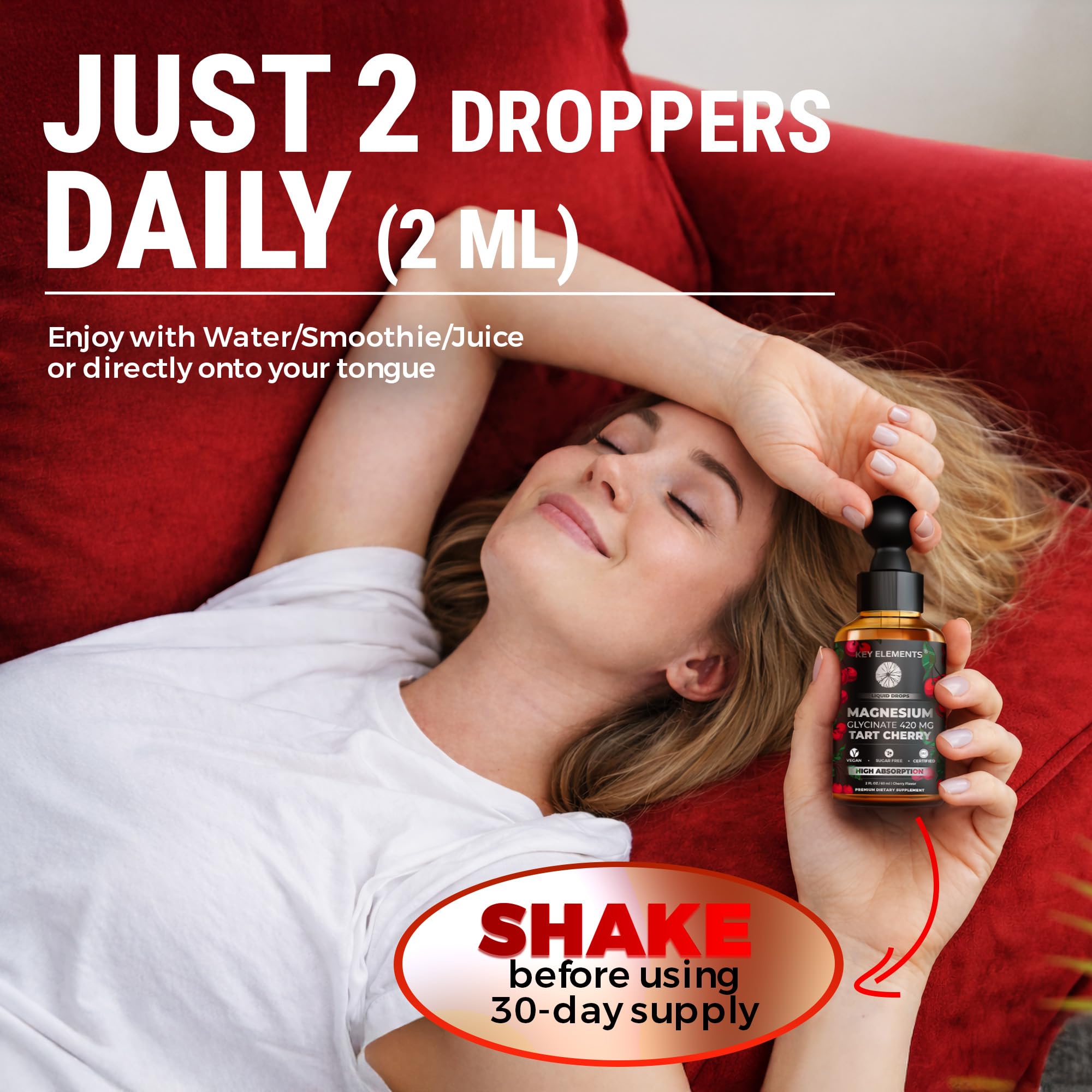 KEY ELEMENTS Liquid Magnesium Glycinate Drops lifestyle scene