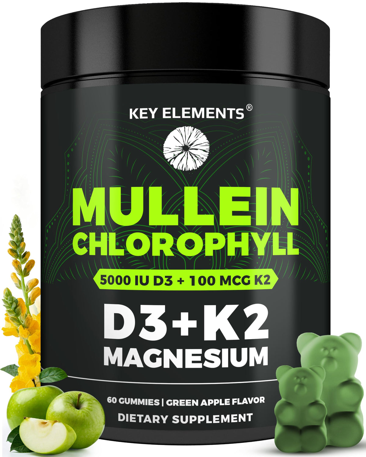 KEY ELEMENTS Mullein Gummies front view with packaging