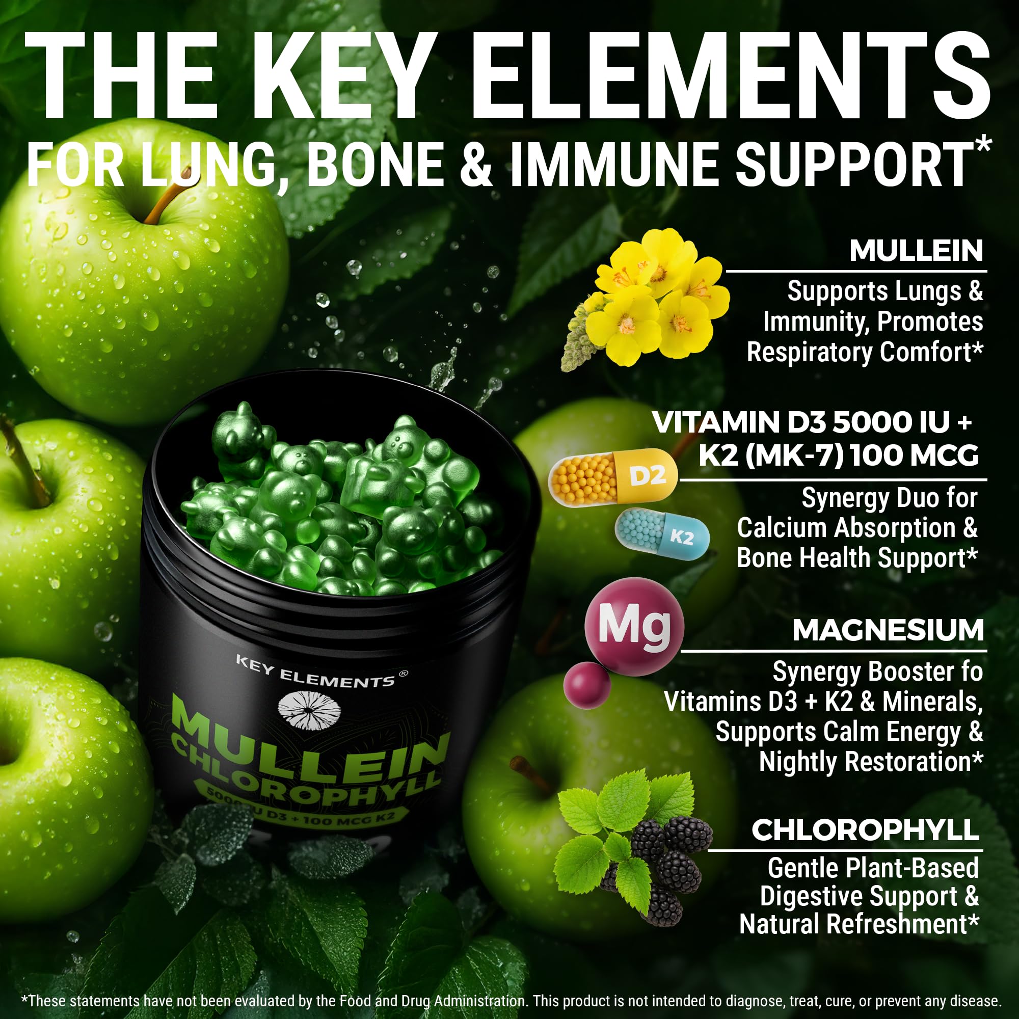 KEY ELEMENTS Mullein Gummies side view with Chlorophyll