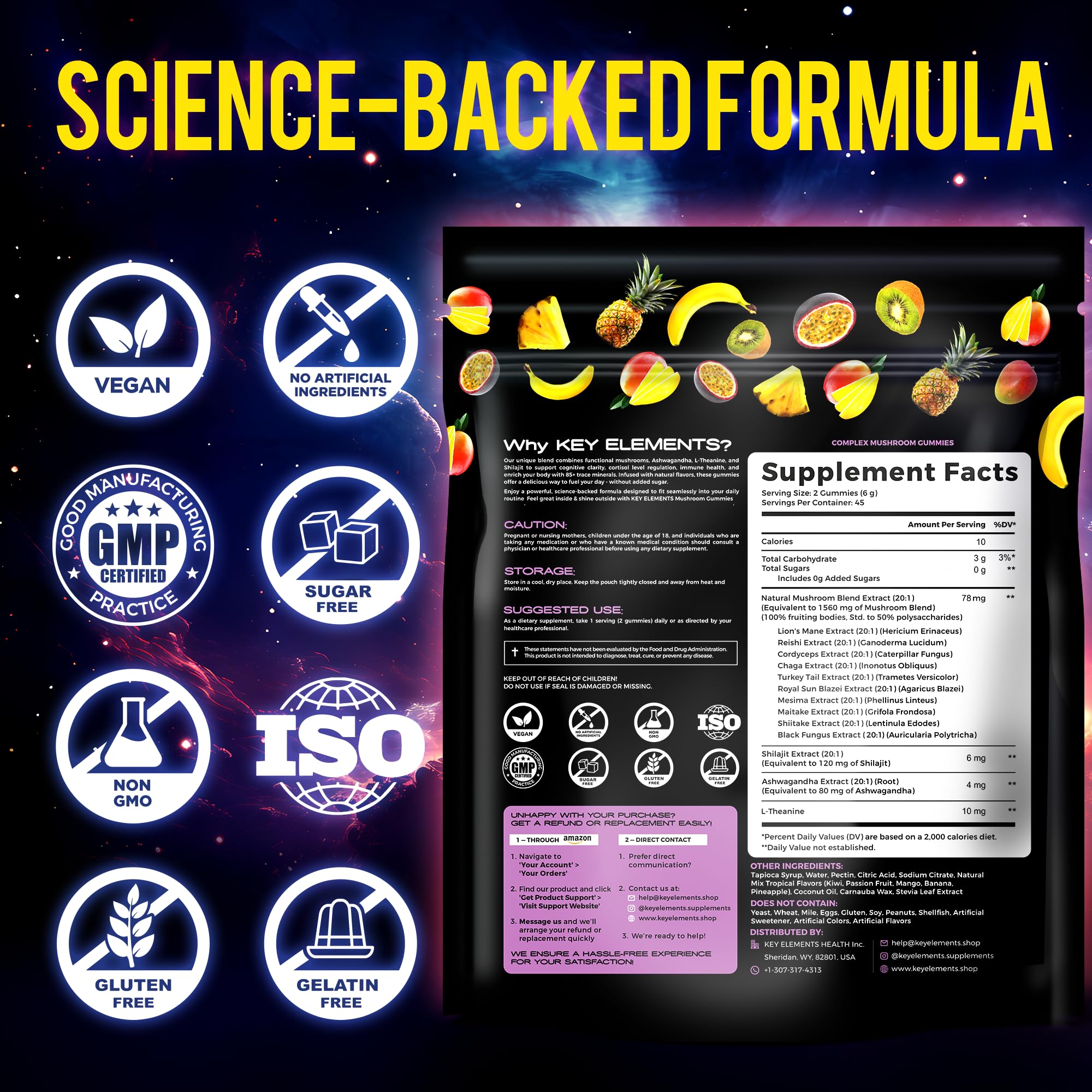 KEY ELEMENTS Mushroom Gummies with Shilajit ingredients list