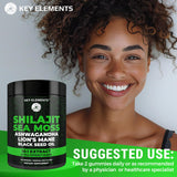 KEY ELEMENTS Shilajit gummies displayed with natural ingredients
