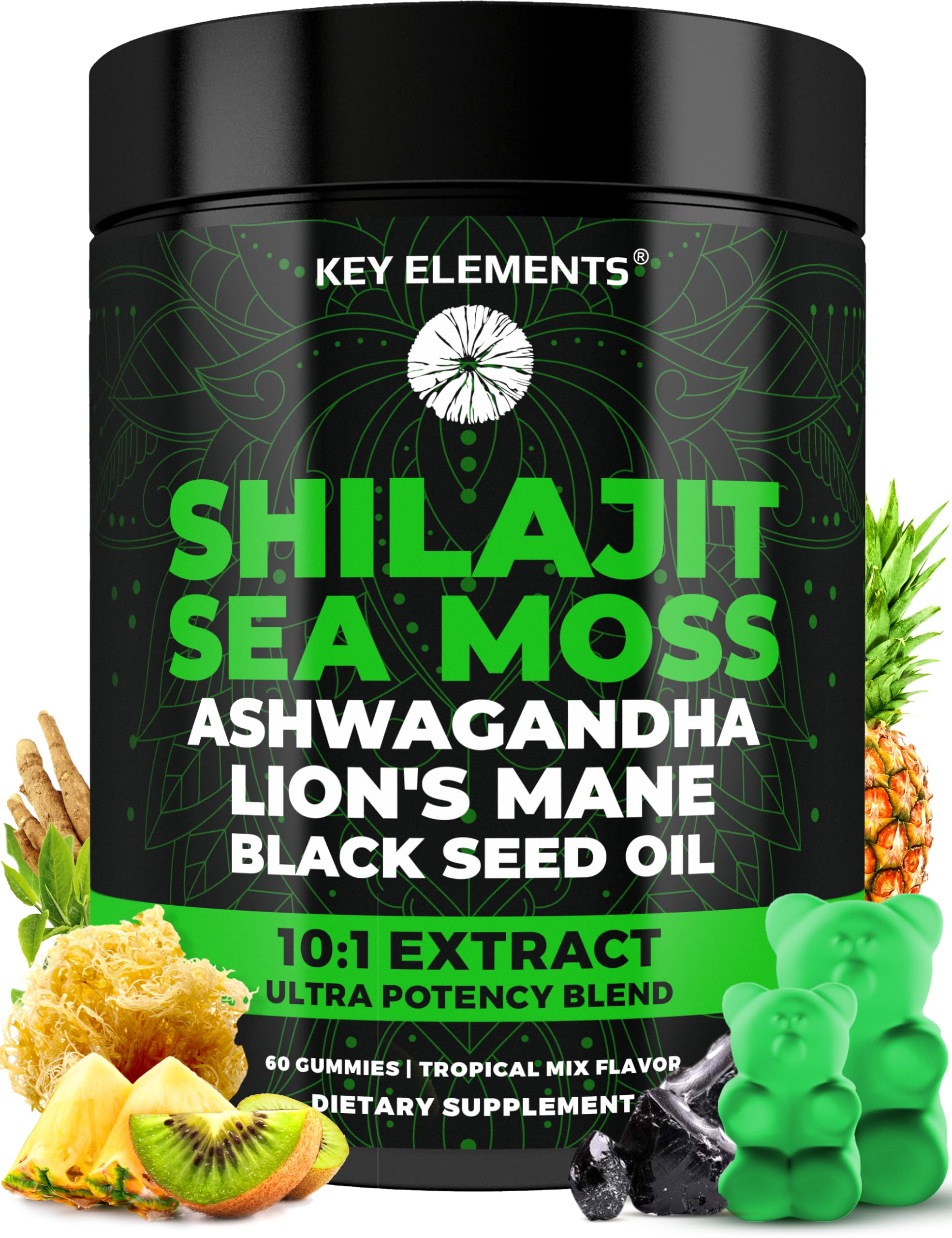 KEY ELEMENTS Shilajit gummies front view with tropical mix flavour