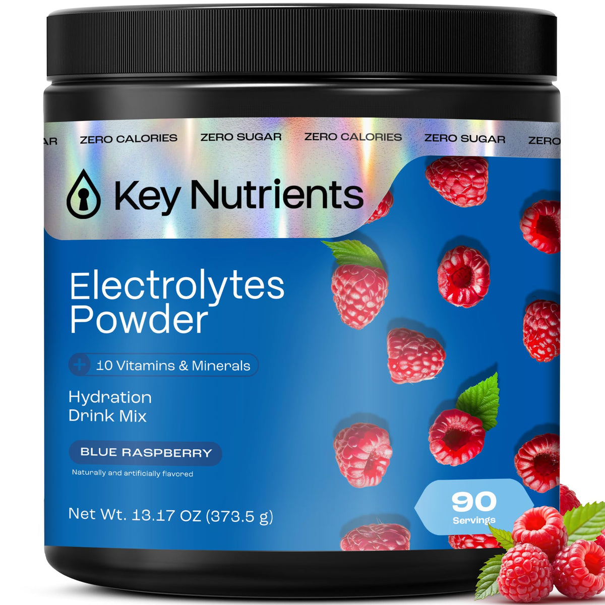 KEY NUTRIENTS Blue Raspberry Electrolyte Powder front view
