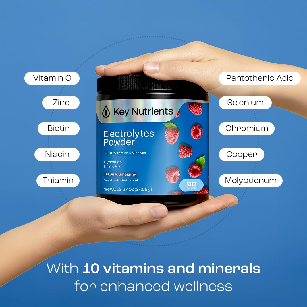 KEY NUTRIENTS Blue Raspberry Electrolyte Powder mixed in water