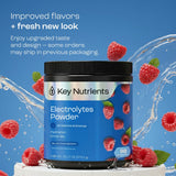 KEY NUTRIENTS Blue Raspberry Electrolyte Powder packaging