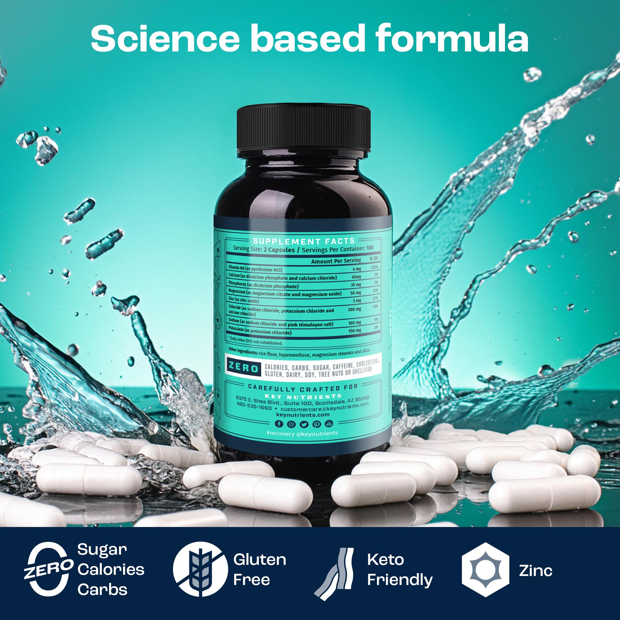 KEY NUTRIENTS Electrolyte Tablets with water bottle