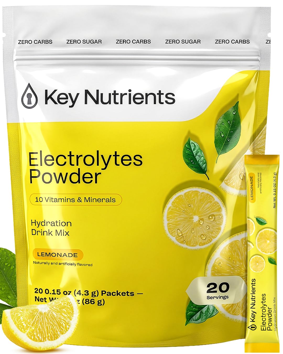 KEY NUTRIENTS Electrolytes Powder Packets box front view