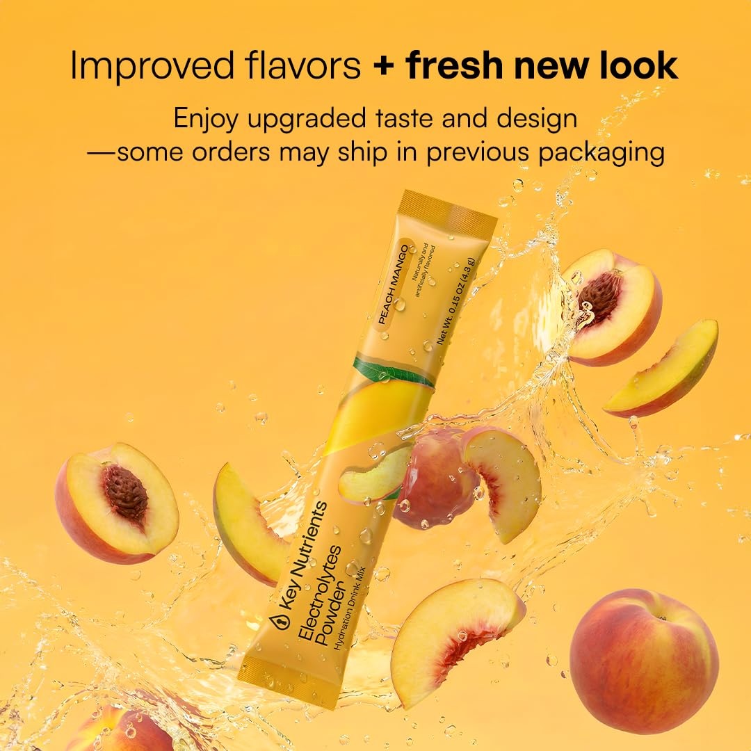 KEY NUTRIENTS Electrolytes Powder Packets Peach Mango packaging