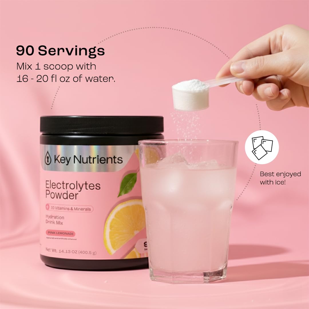 KEY NUTRIENTS Pink Lemonade Electrolyte Powder ingredients close-up