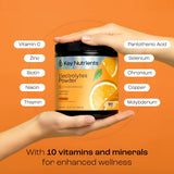 KEY NUTRIENTS Tangy Orange Electrolyte Powder mixed in water
