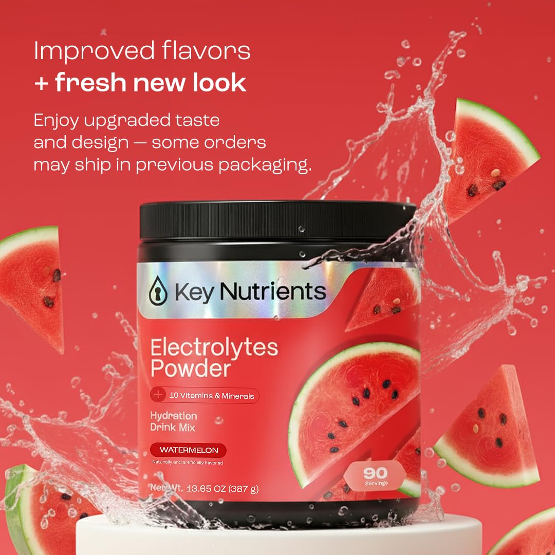 KEY NUTRIENTS Watermelon Electrolyte Powder scoop beside the container