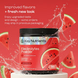 KEY NUTRIENTS Watermelon Electrolyte Powder scoop beside the container