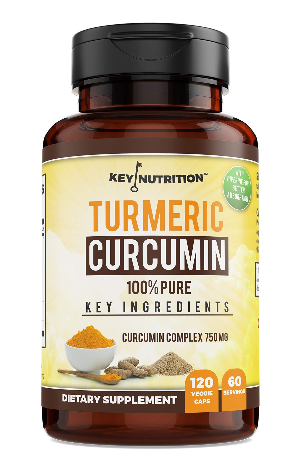 Key Nutrition Turmeric Curcumin Complex 750mg front view of bottle