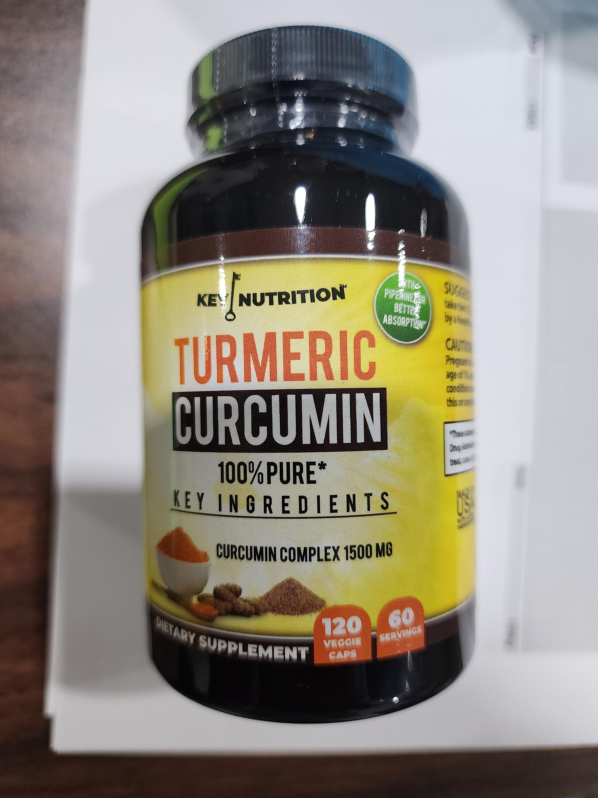 Key Nutrition Turmeric Curcumin Complex 750mg ingredients list on label