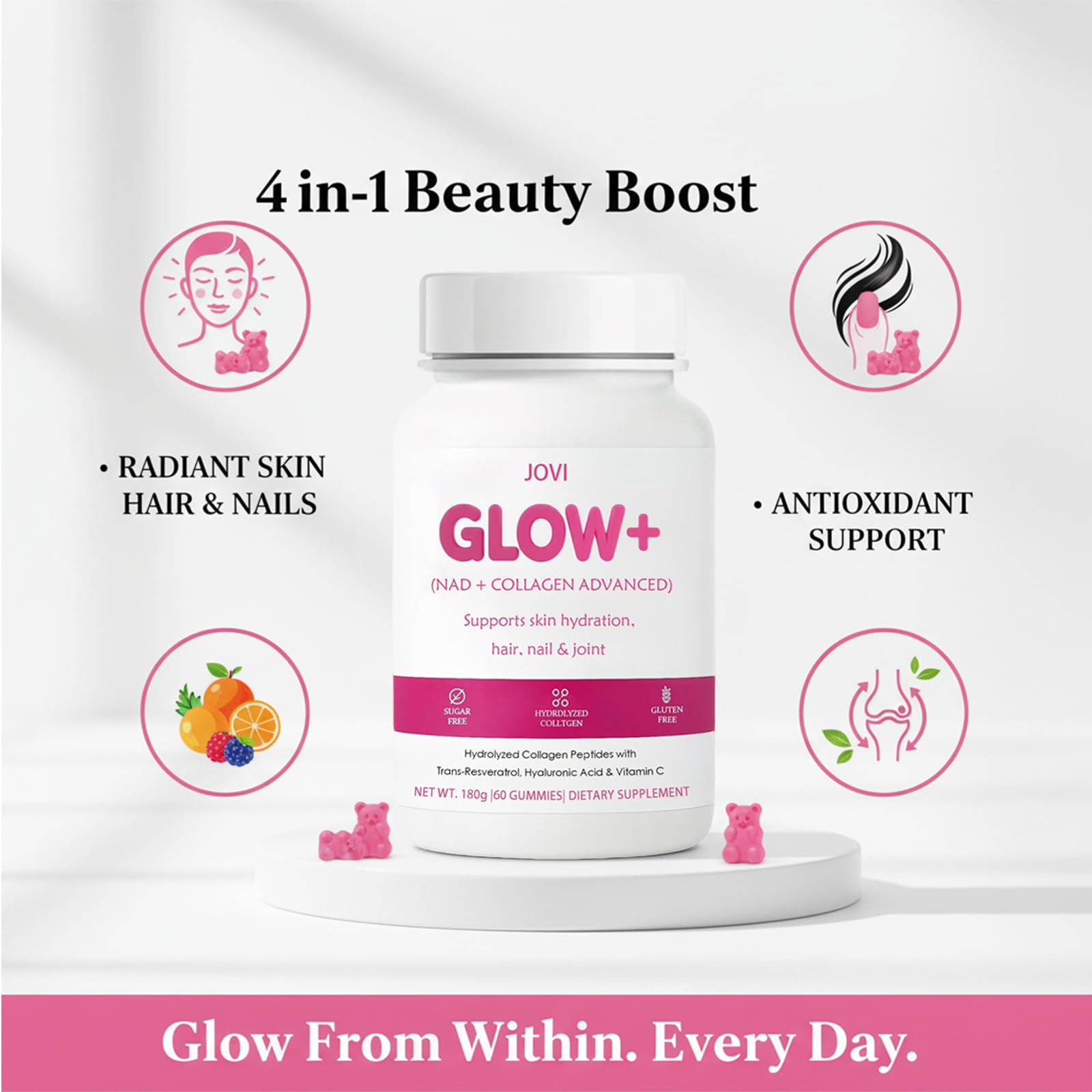 KFASJON Collagen Gummies packaging with a measuring spoon