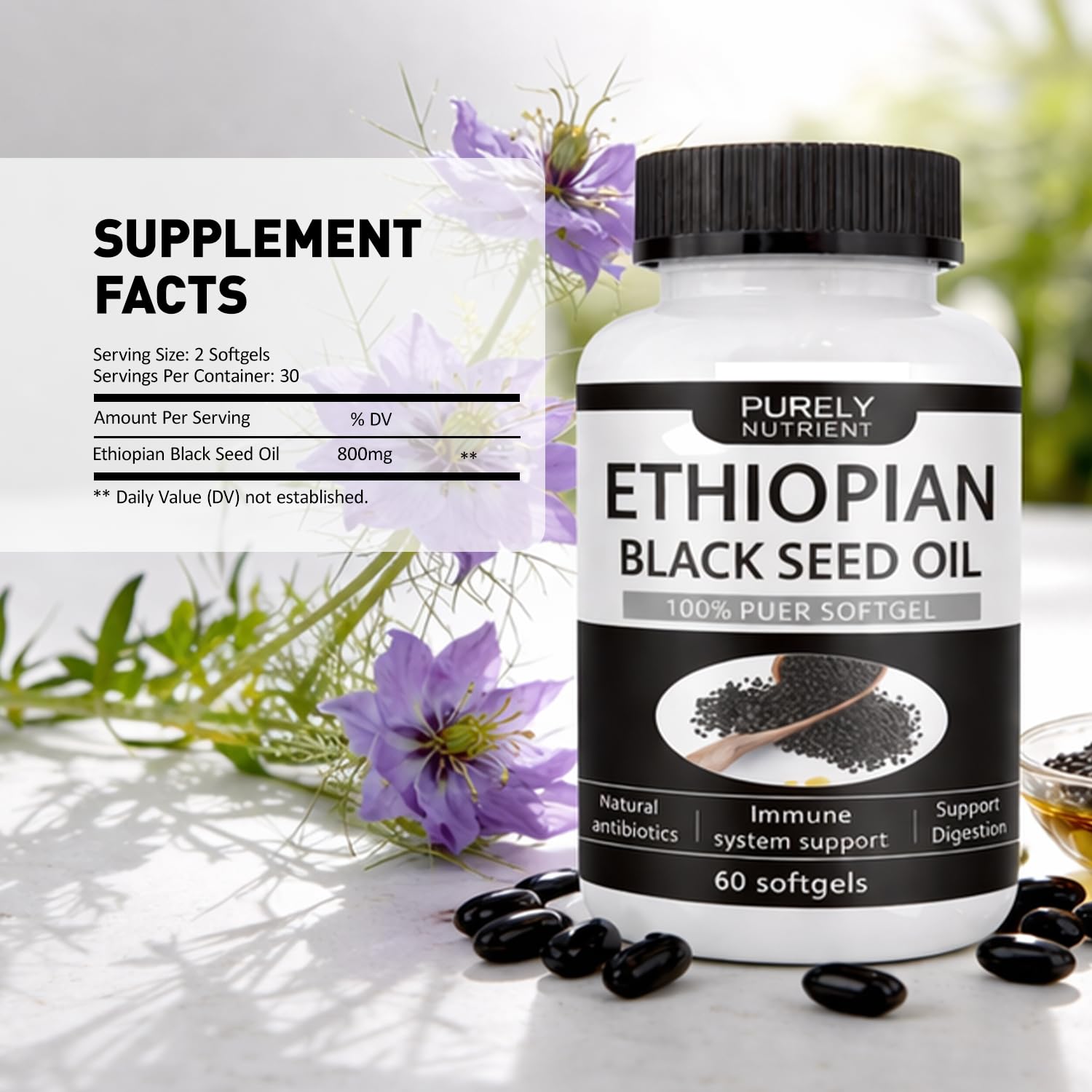 Khmiole Ethiopian Black Seed Oil Softgels close-up of softgel