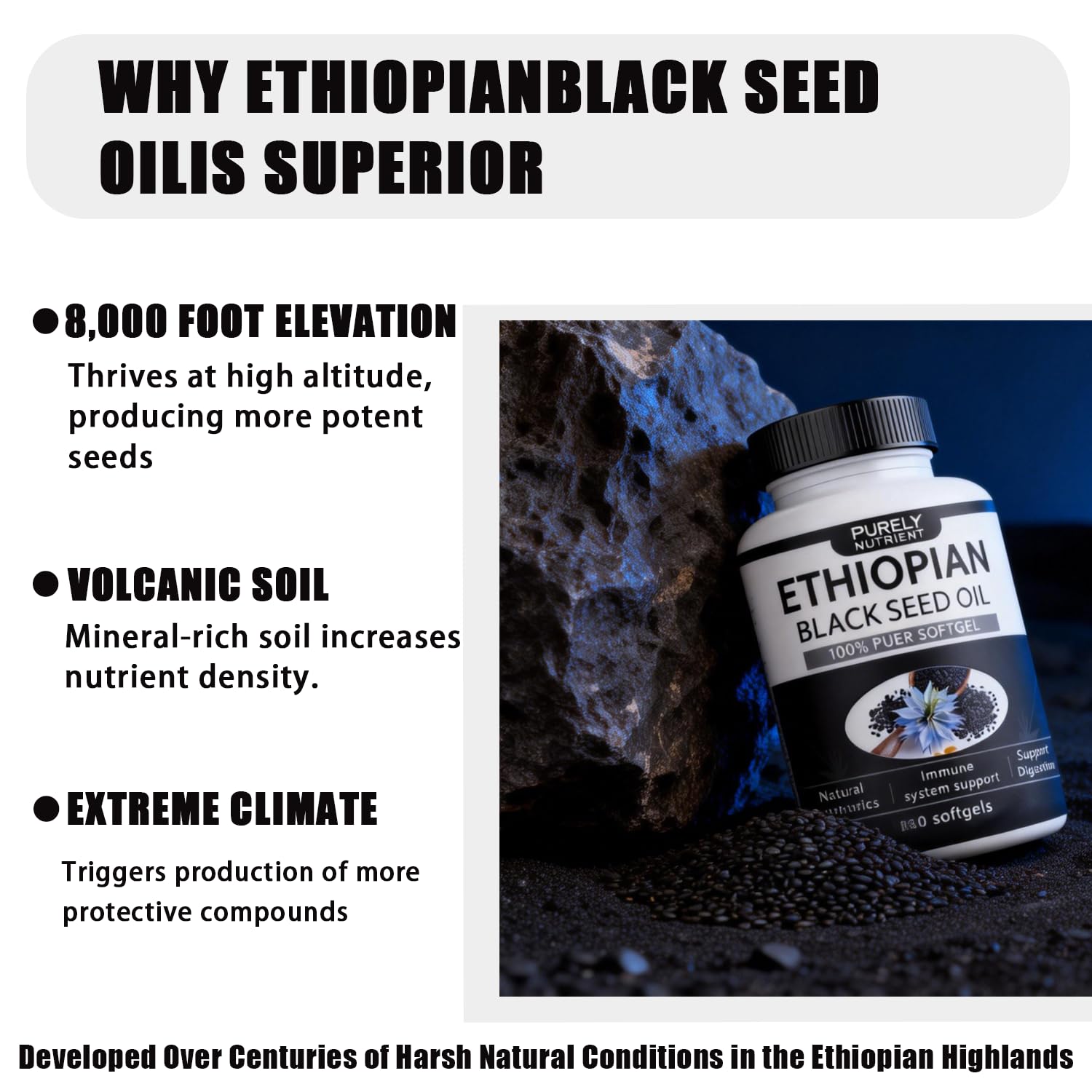Khmiole Ethiopian Black Seed Oil Softgels side view showing softgel