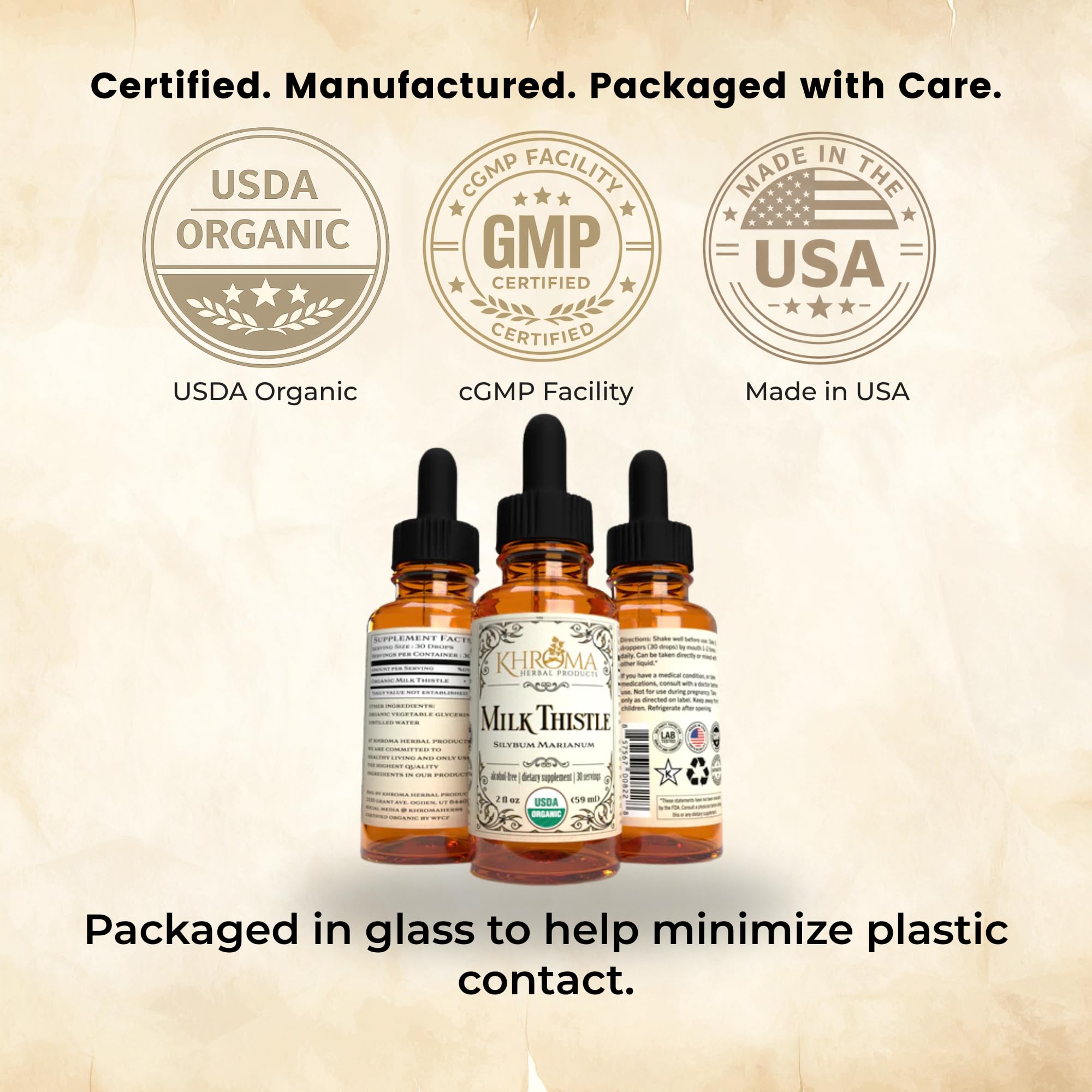 Khroma Organic Milk Thistle Tincture on a wooden table
