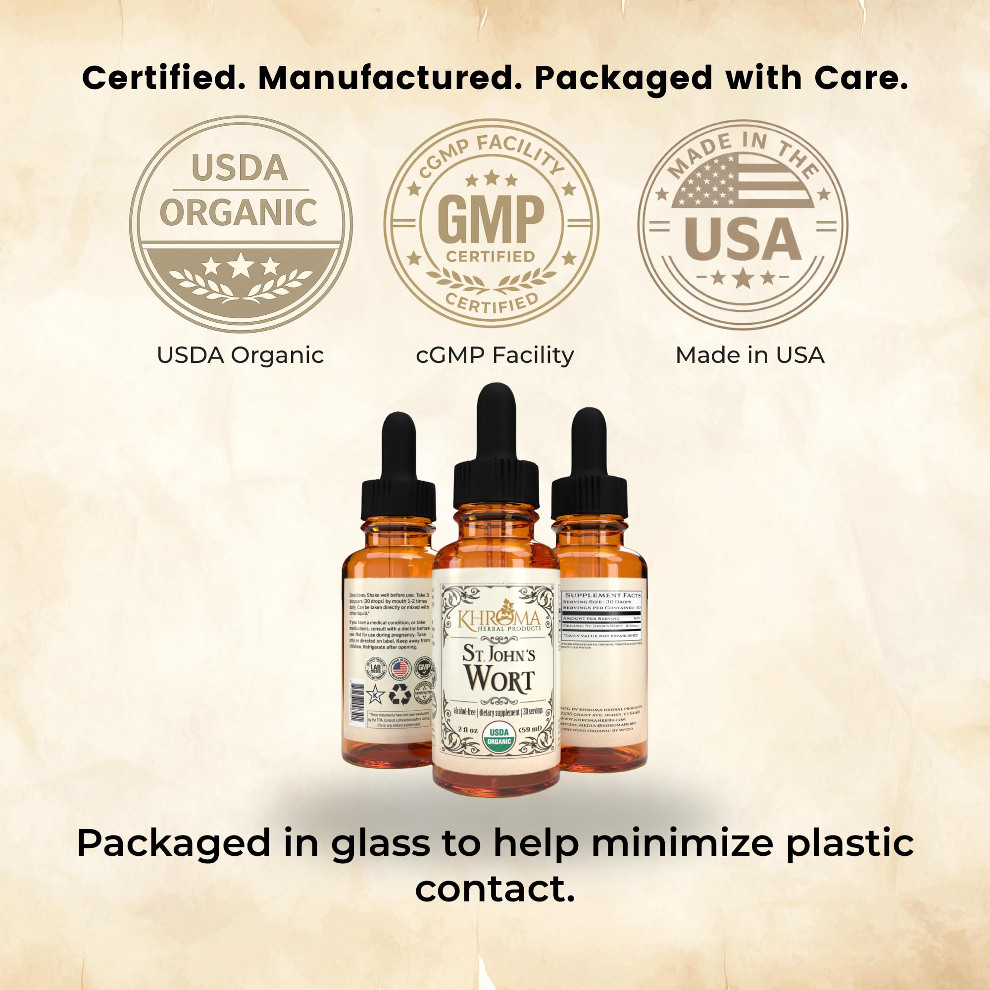 Khroma St. John's Wort Supplement 800mg on a wooden table