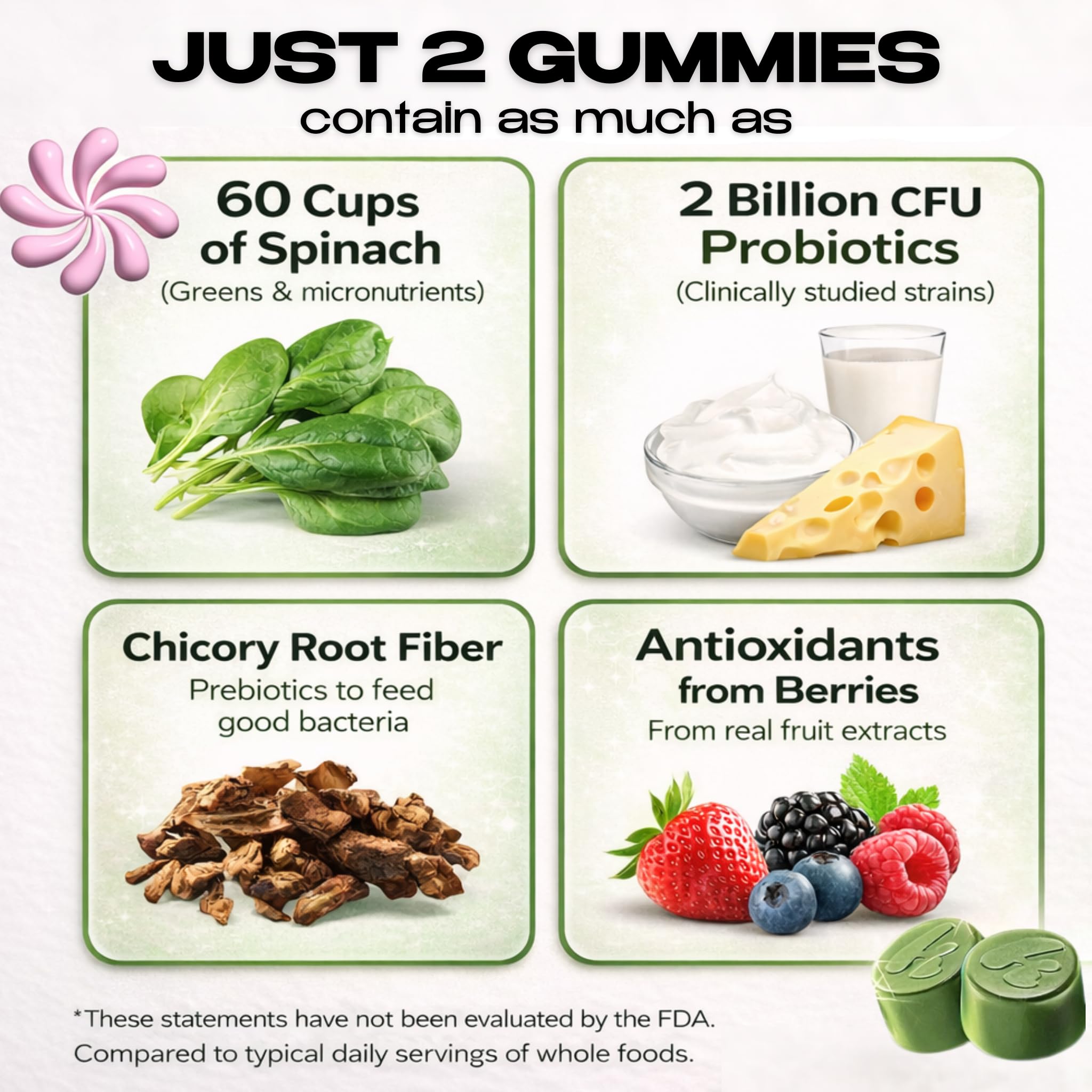 Kiala Nutrition Super Greens Gummies with fresh greens