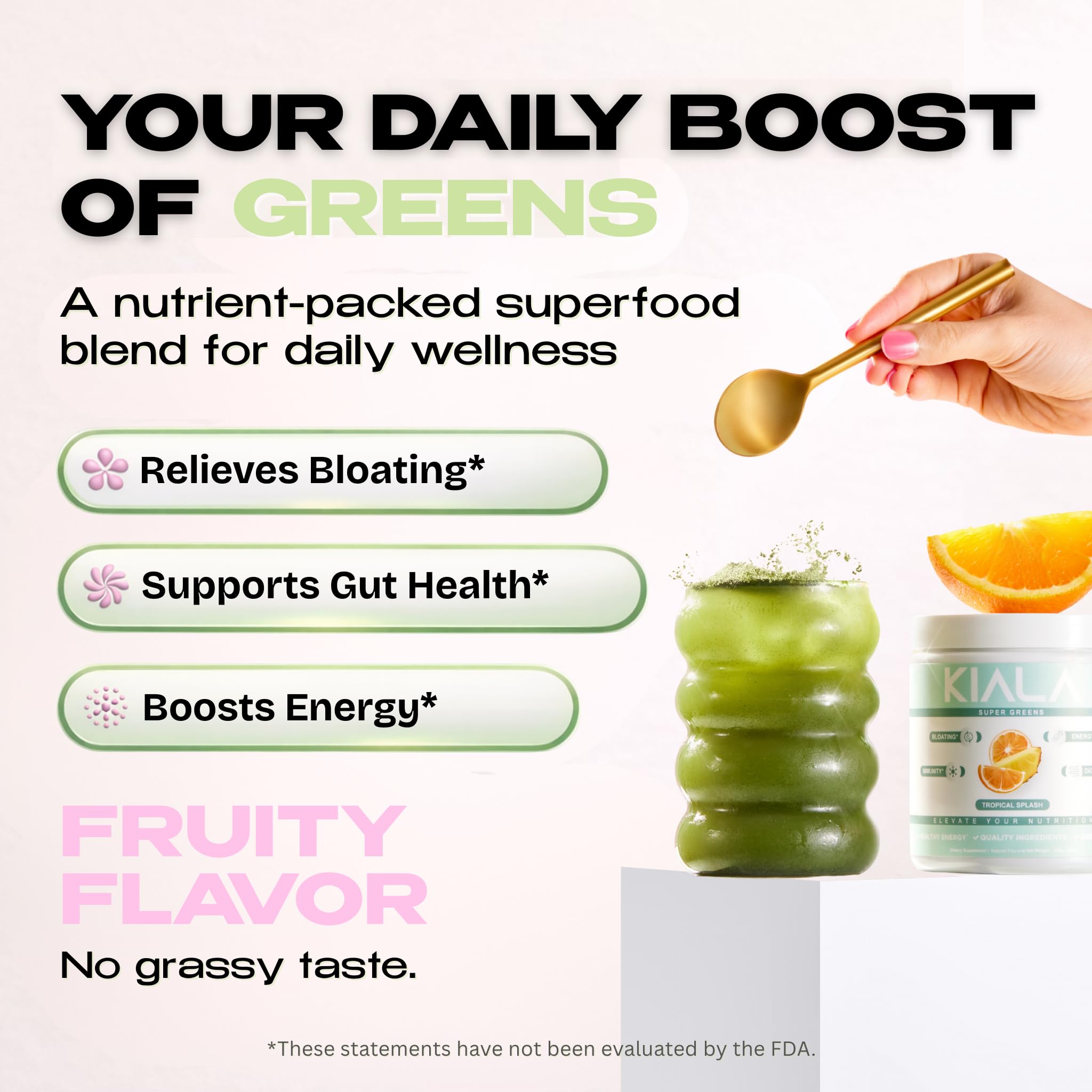 Kiala Nutrition Super Greens Miami Vice powder scoop